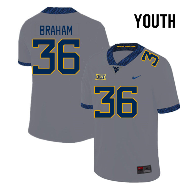 Youth #36 Noah Braham West Virginia Mountaineers College Football Jerseys Stitched Sale-Gray
